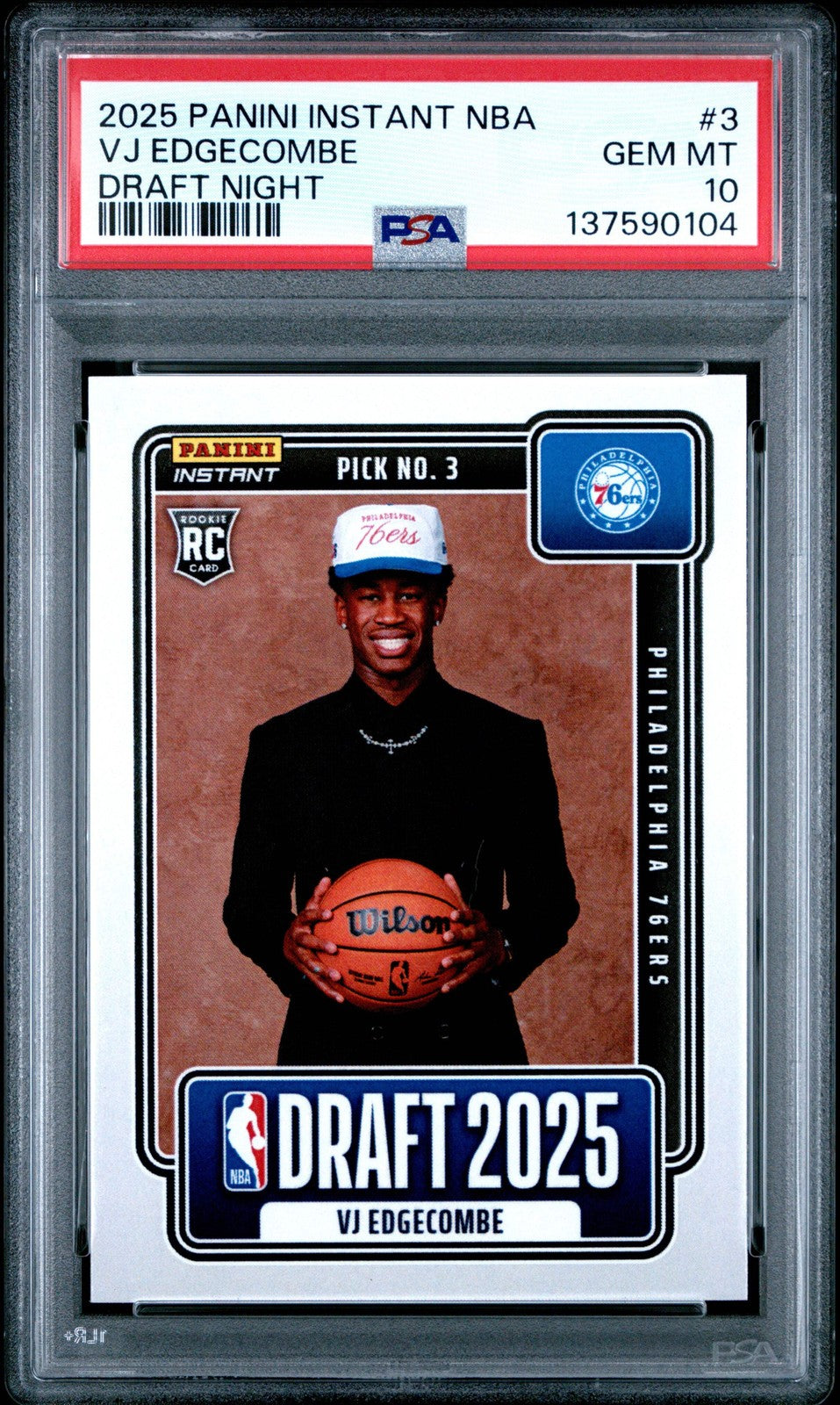 Graded 2025 Panini Instant VJ Edgecombe #3 Rookie RC Basketball Card PSA 10 Mint