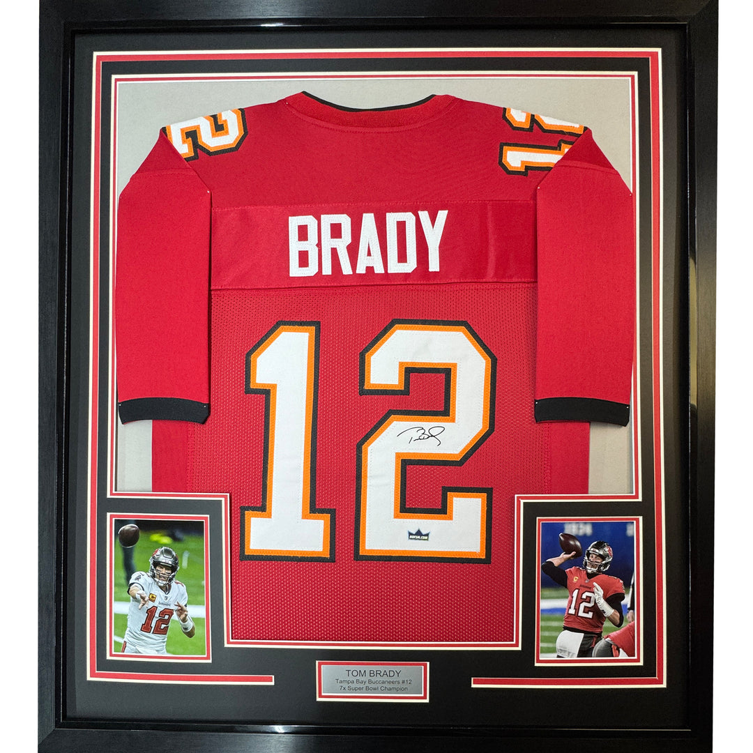 Framed Facsimile Autographed Tom Brady 33x42 Tampa Red Reprint Laser Auto Jersey