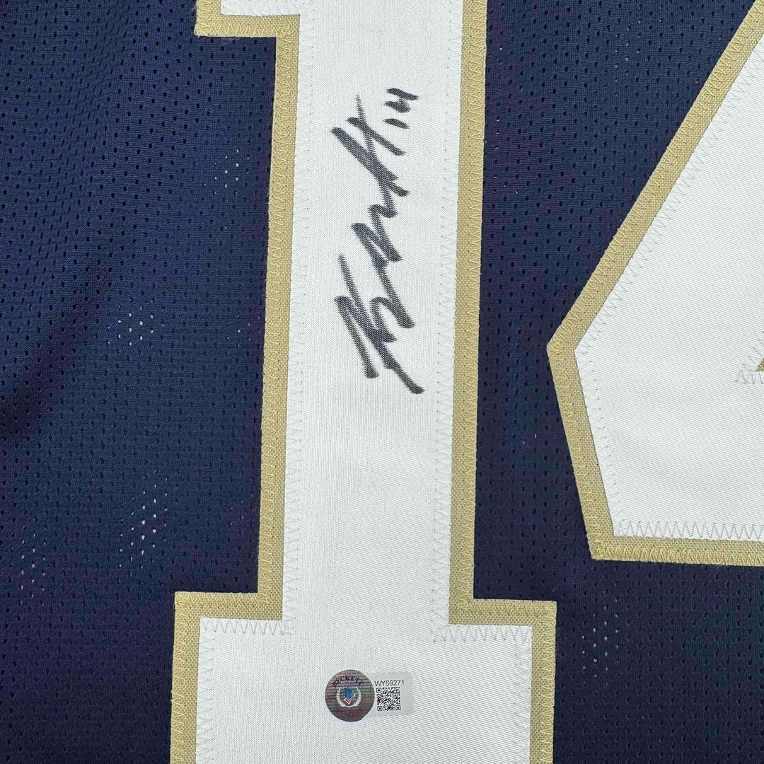Framed Autographed Kyle Hamilton 35x39 Notre Dame Blue Jersey BAS COA