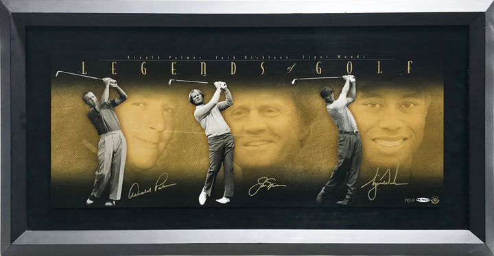 Woods, Nicklaus & Palmer Signed Framed 12x30 Photo UDA #BAJ56321
