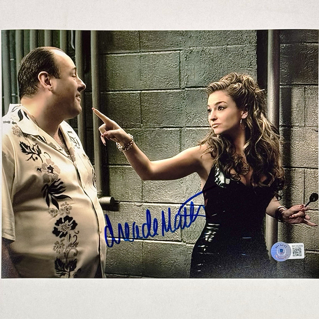 Drea De Matteo signed The Sopranos 8x10 Photo w/ James Gandolfini ~ Beckett BAS
