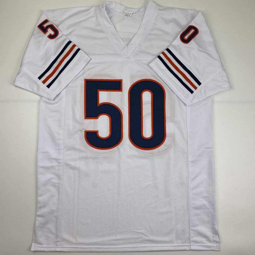 Autographed/Signed MIKE SINGLETARY HOF 98 Chicago White Football Jersey JSA COA
