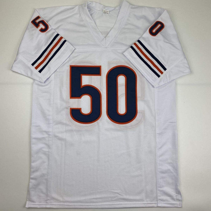 Autographed/Signed MIKE SINGLETARY HOF 98 Chicago White Football Jersey JSA COA