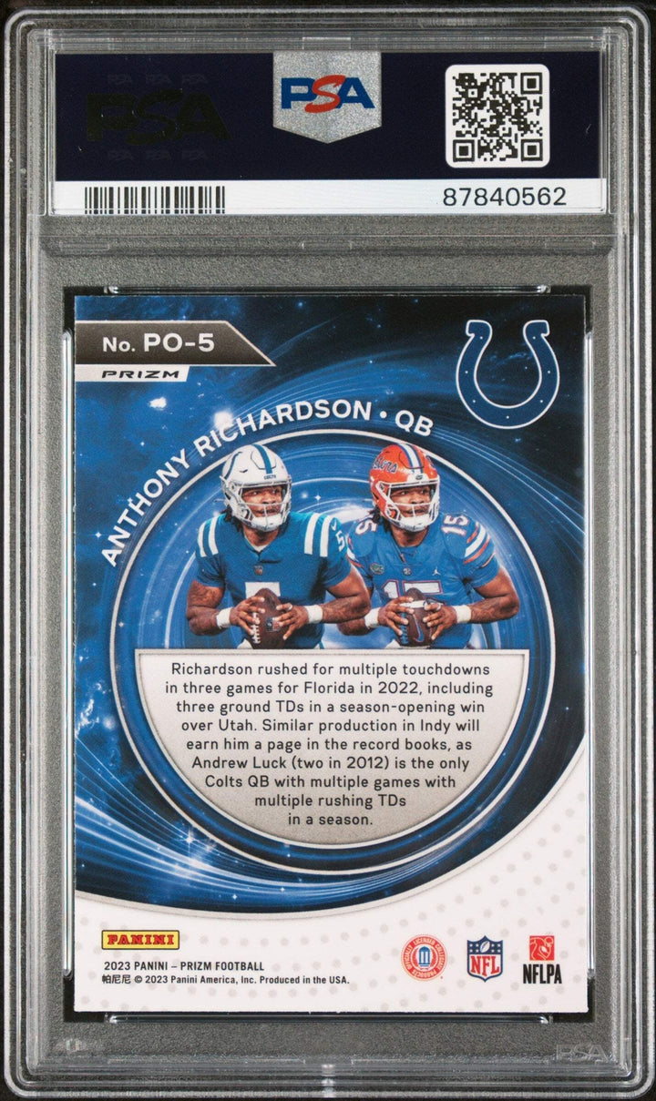Graded 2023 Prizm Anthony Richardson #PO5 Portals Silver RC Football Card PSA 10