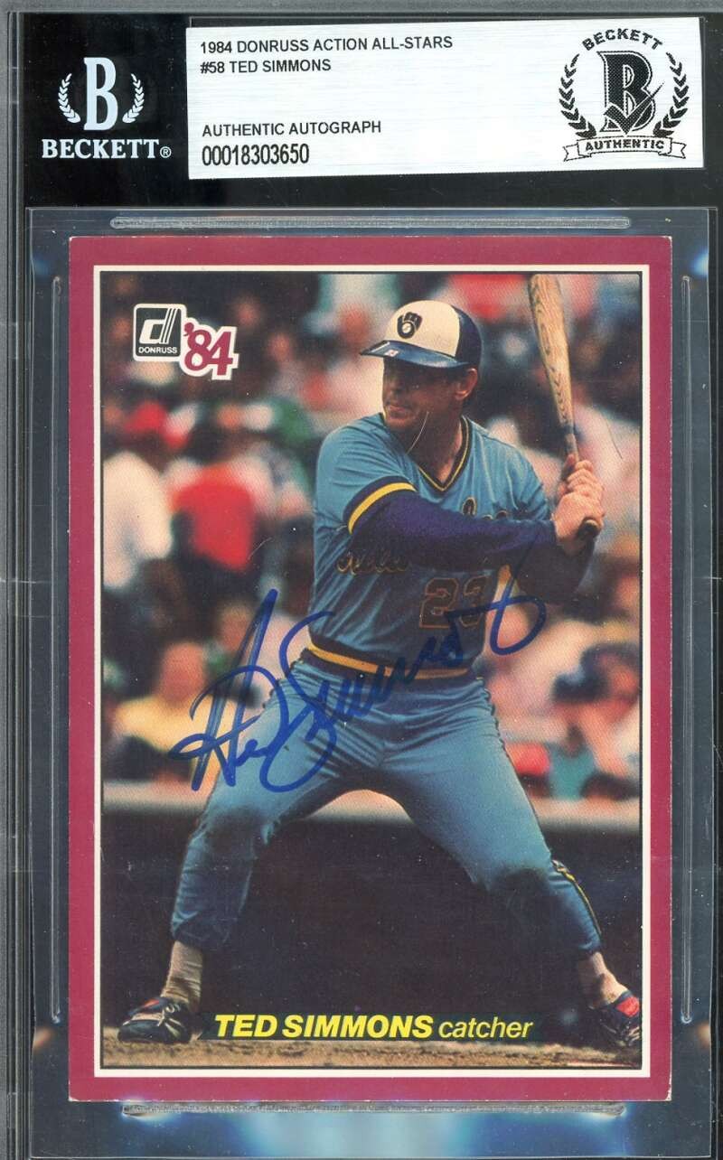 Ted Simmons Beckett BAS Signed 1984 Donruss Action All Stars Autograph