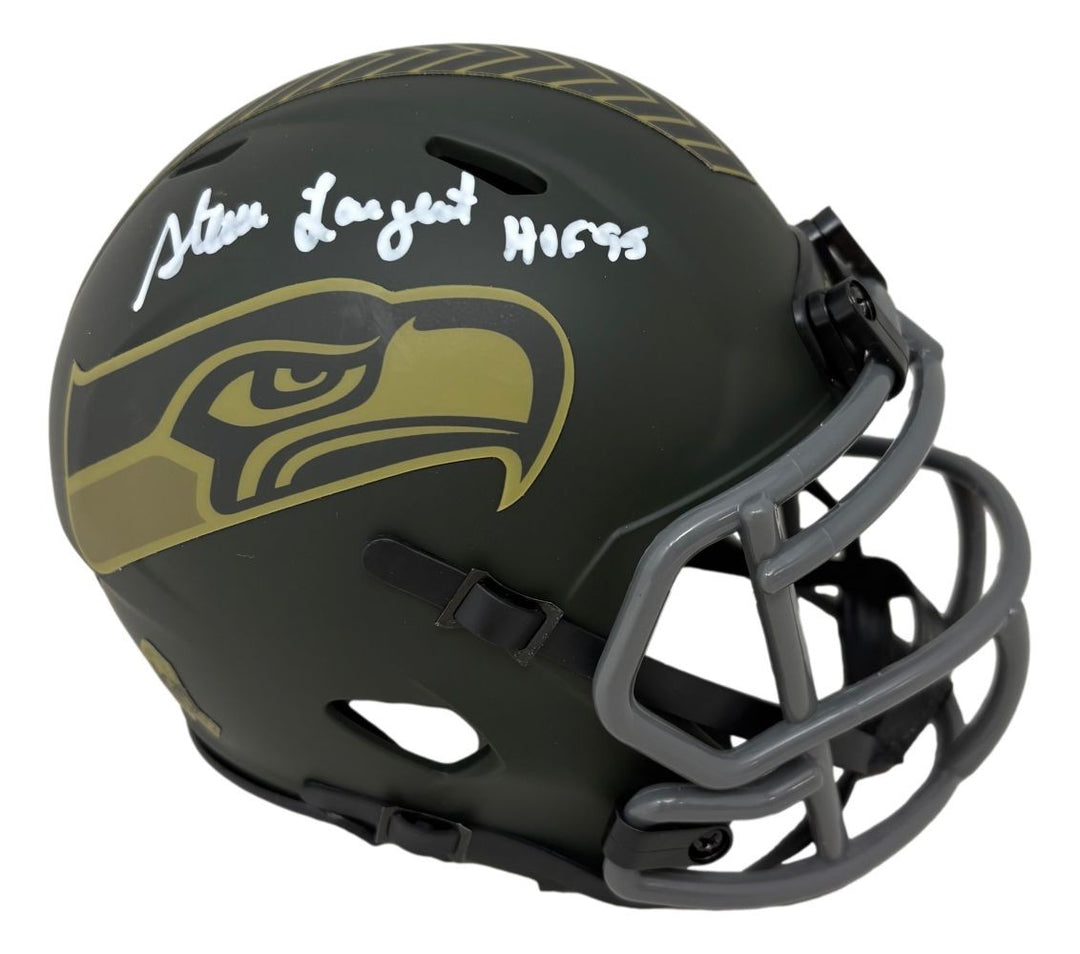 Steve Largent Signed Seahawks Salute To Service Mini Speed Helmet HOF 95 BAS