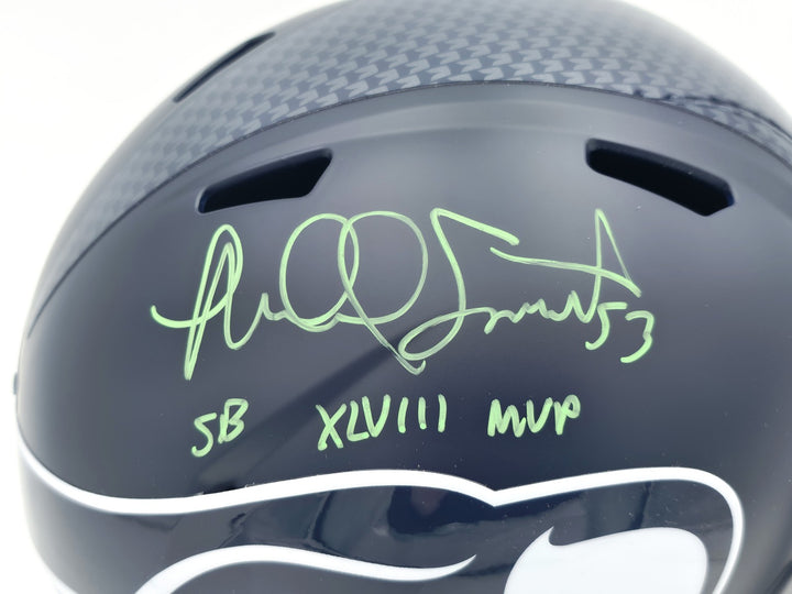 Malcolm Smith Signed Seahawks Blue Full Sz Speed Rep Helmet Beckett Wit