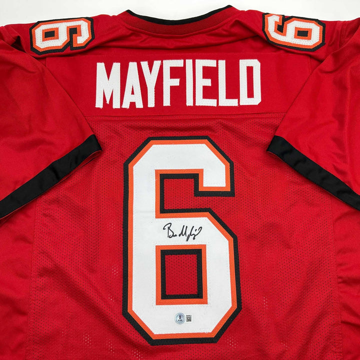 Autographed/Signed Baker Mayfield Tampa Bay Red Jersey Beckett BAS COA