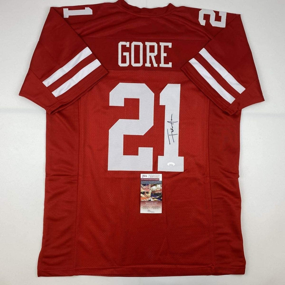Autographed/Signed FRANK GORE San Francisco Red Jersey JSA COA Auto