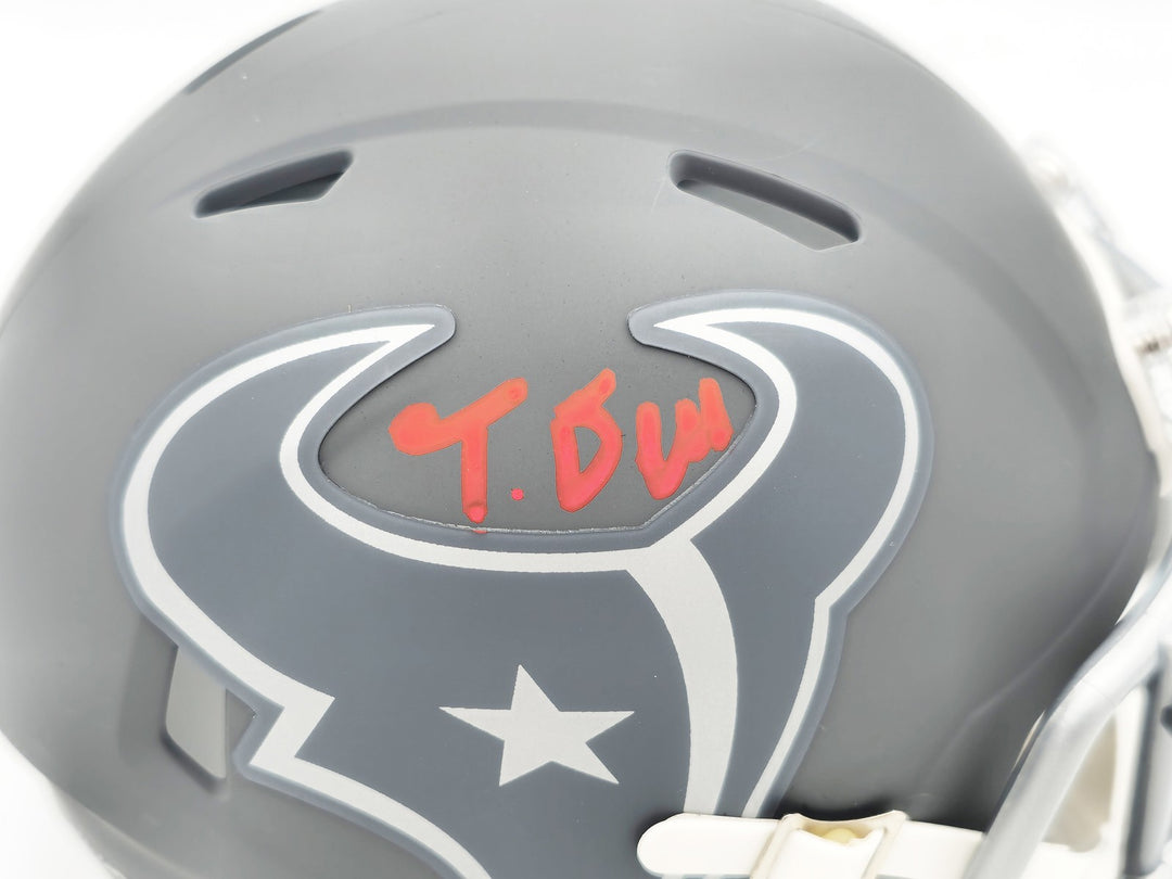 Tank Dell Signed Houston Texans Slate Gray Speed Mini Helmet Beckett