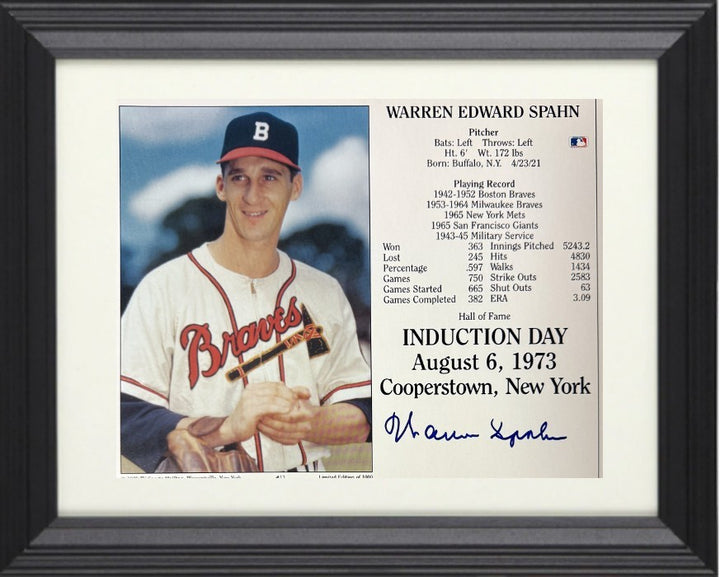 Warren Spahn signed Braves MLB Hall of Fame Induction Day 8x10 Photo Framed- COA
