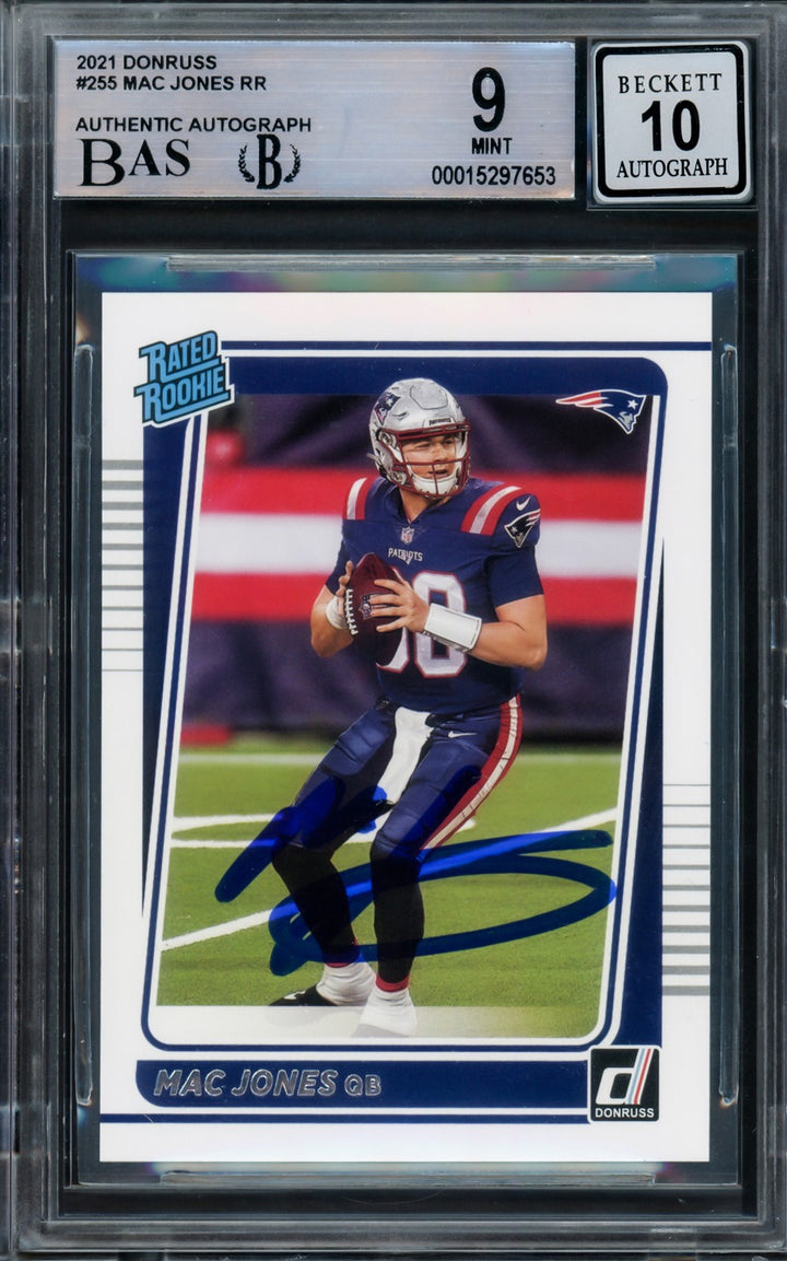 Mac Jones Signed 2021 Donruss Rated RC 255 Patriots BGS 9 Auto GM 10 Beckett