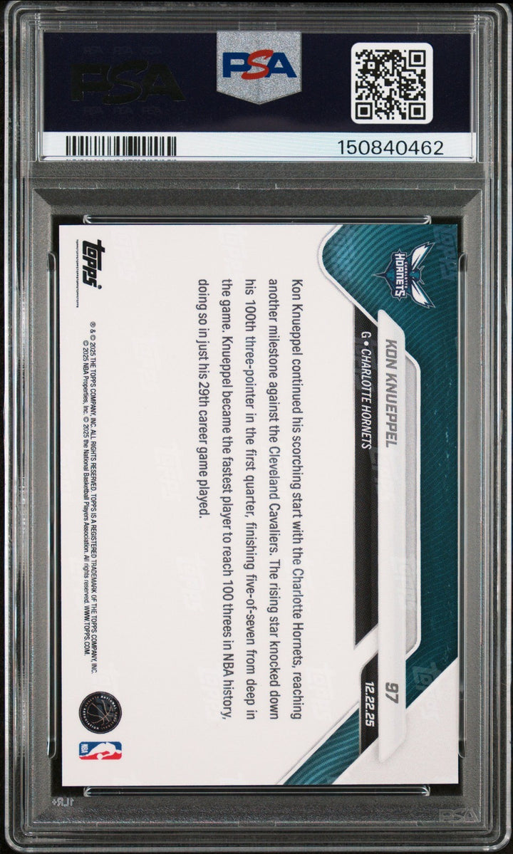 Graded 2025 Topps Now Kon Knueppel #97 Rookie RC Basketball Card PSA 10