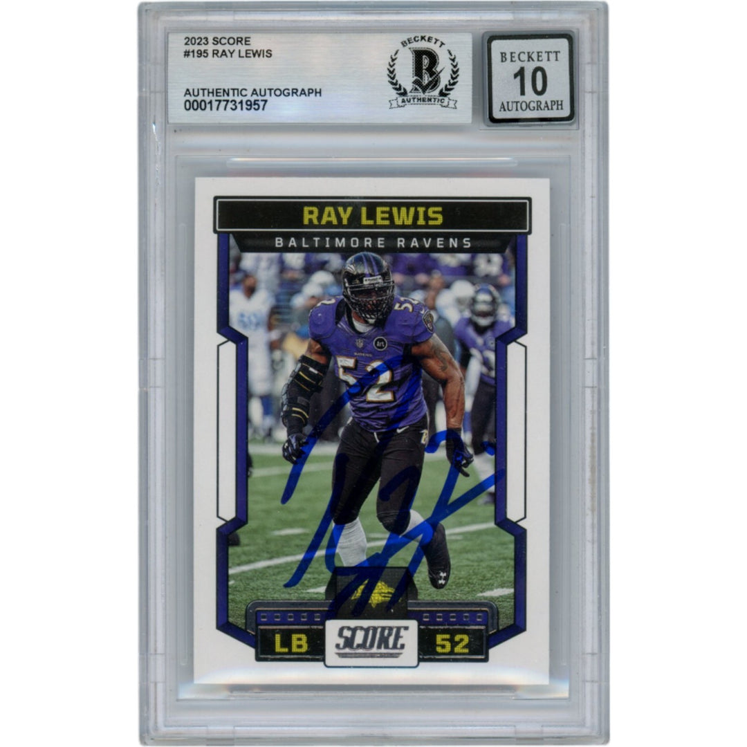 Ray Lewis Autographed/Signed 2023 Score #195 Slabbed Trading Card Beckett 50007
