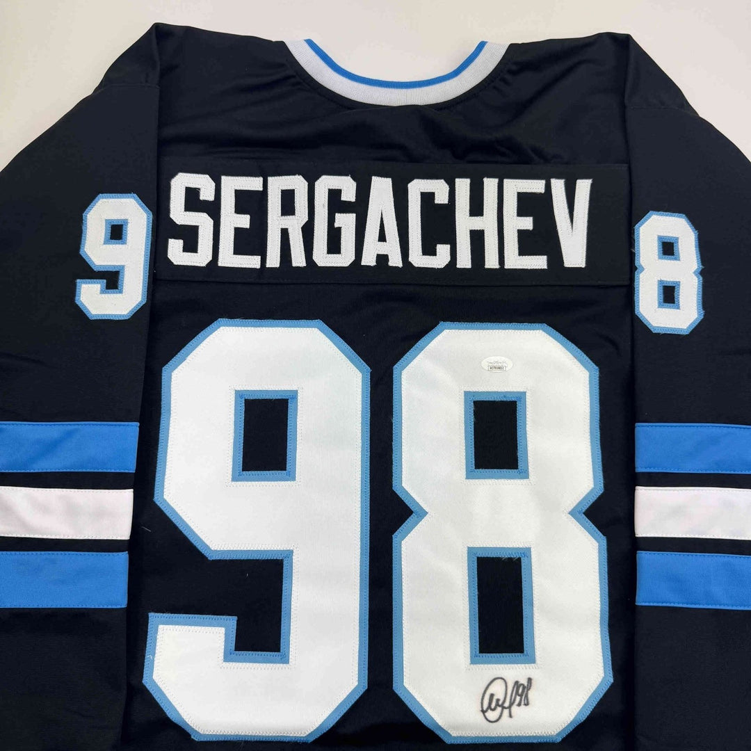 Autographed/Signed Mikhail Sergachev Utah Black Hockey Jersey JSA COA