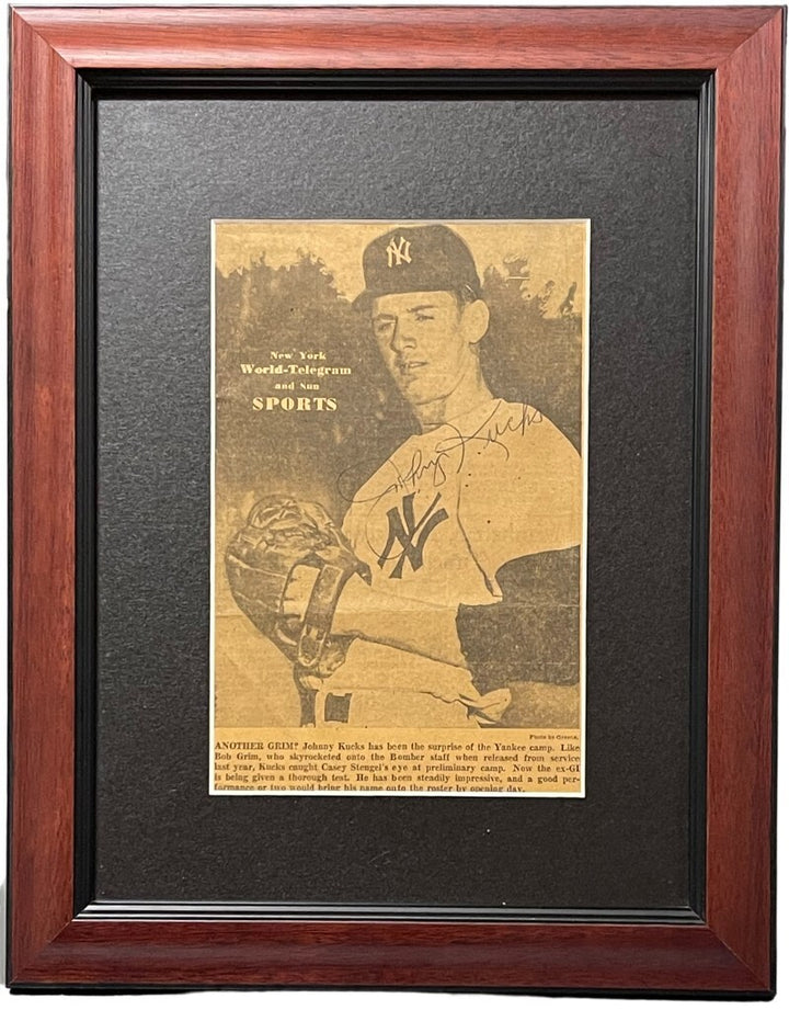 Johnny Kucks signed 1955 New York World Telegram/ Sun Sports 5.5x8.5 Newspaper-C
