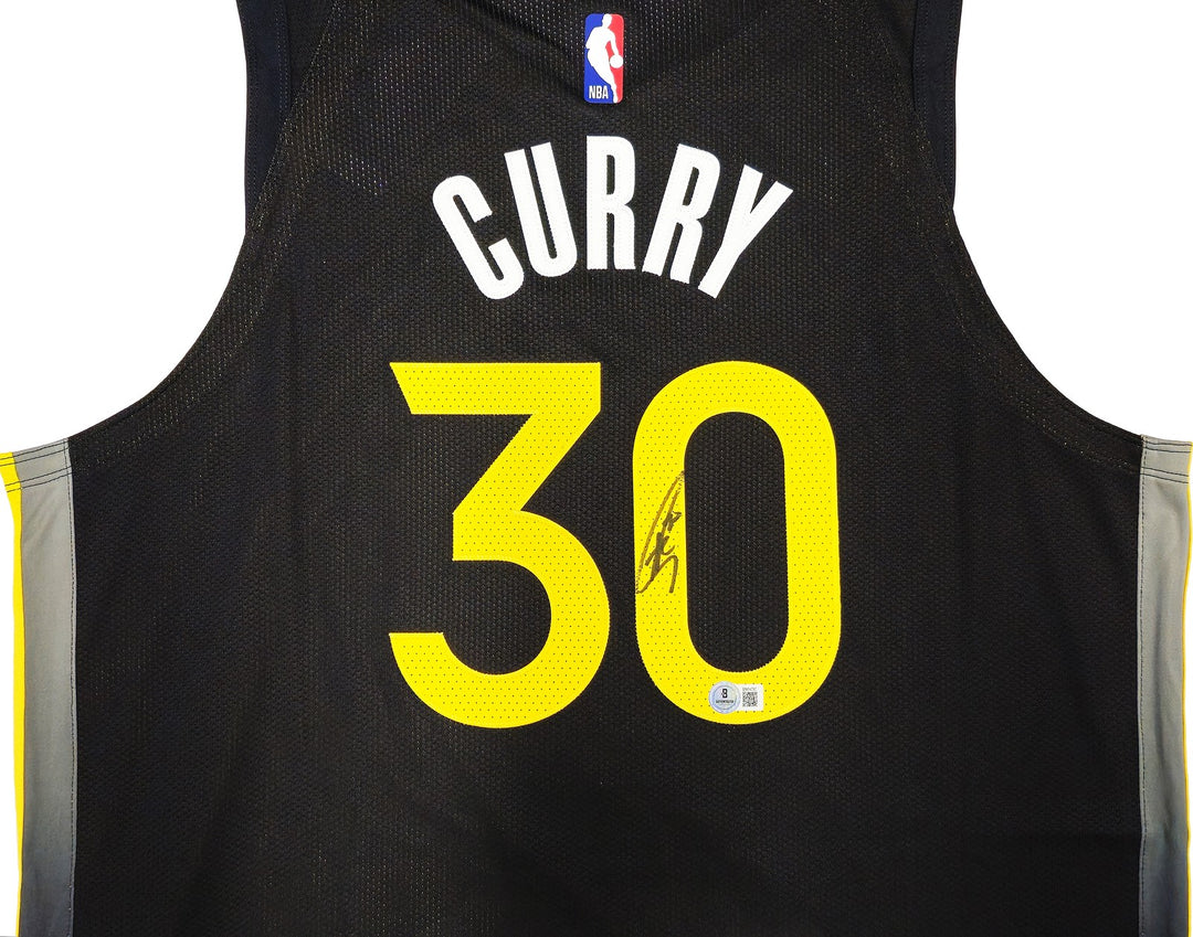 Warriors Stephen Curry Auto Black Nike Authentic City Jersey 48 +2 Beckett