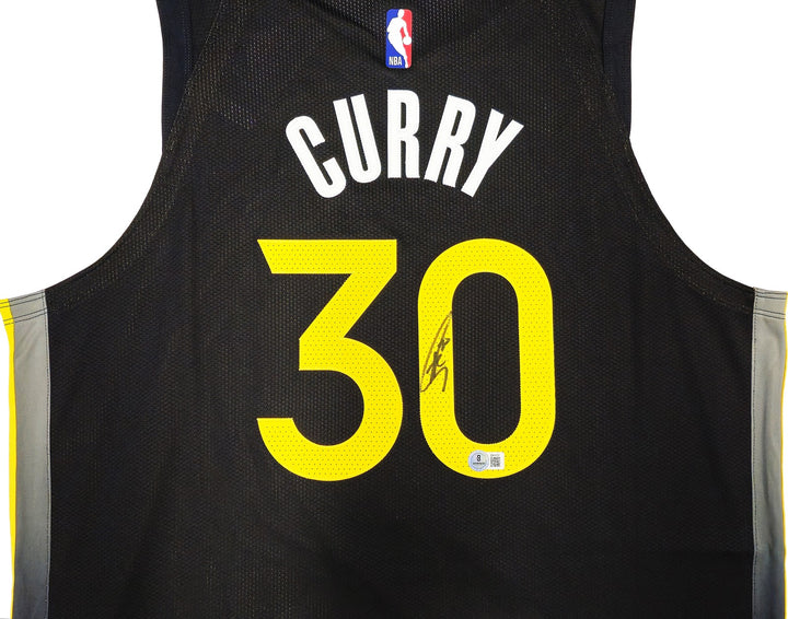 Warriors Stephen Curry Auto Black Nike Authentic City Jersey 48 +2 Beckett