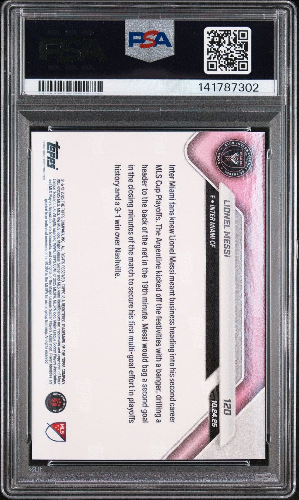 Graded 2025 Topps Now MLS Lionel Messi #120 Soccer Card PSA 10 Gem Mint