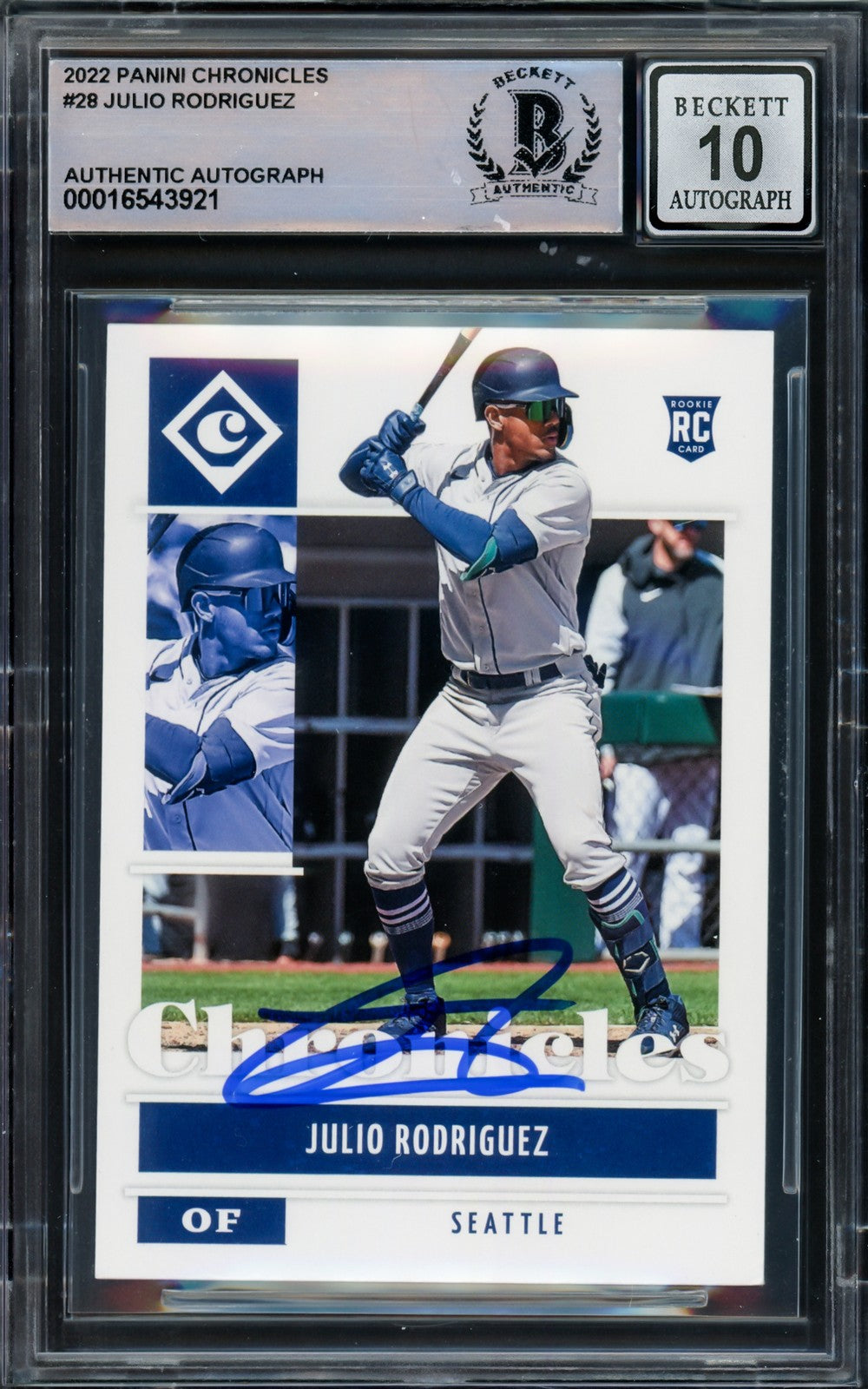 Julio Rodriguez Auto Signed 2022 Panini Chronicles RC 28 Mariners Sig 10 Beckett