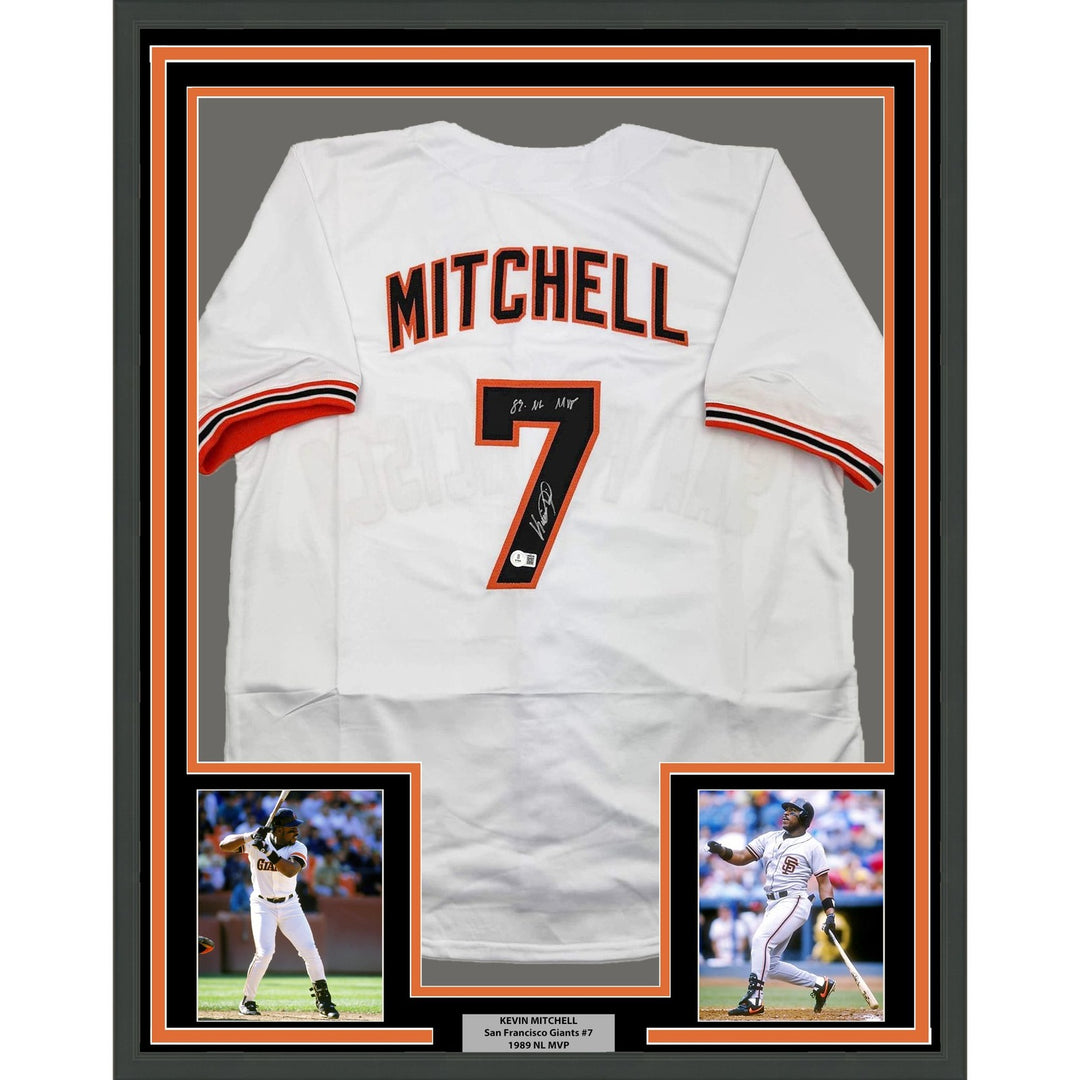 Framed Autographed/Signed Kevin Mitchell "89 MVP" 35x39 White Jersey COA
