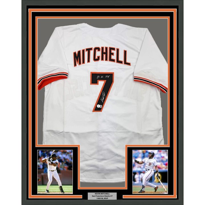 Framed Autographed/Signed Kevin Mitchell "89 MVP" 35x39 White Jersey COA