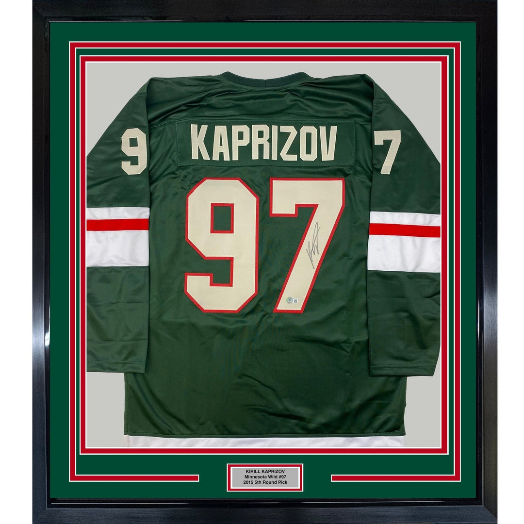 Framed Autographed/Signed Kirill Kaprizov 33x42 Minnesota Green Jersey COA