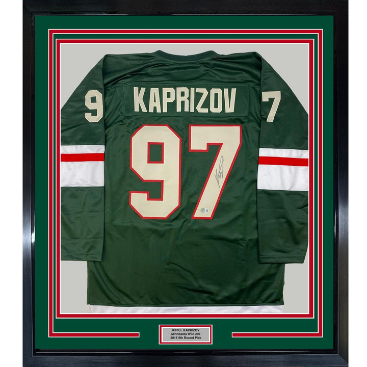 Framed Autographed/Signed Kirill Kaprizov 33x42 Minnesota Green Jersey COA