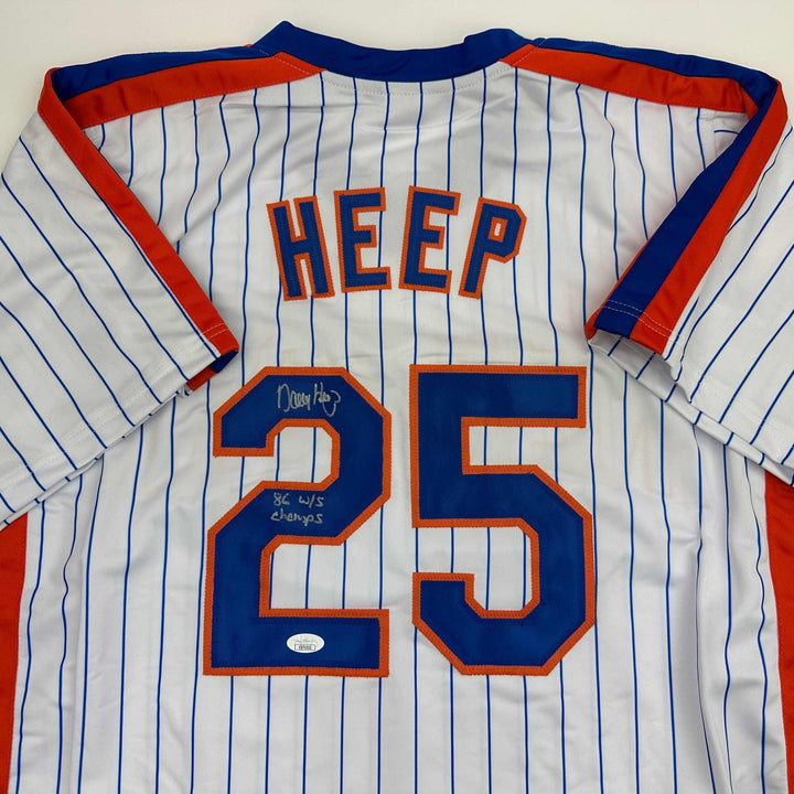 Signed Danny Heep 86 WS Champs New York Pinstripe Jersey JSA COA