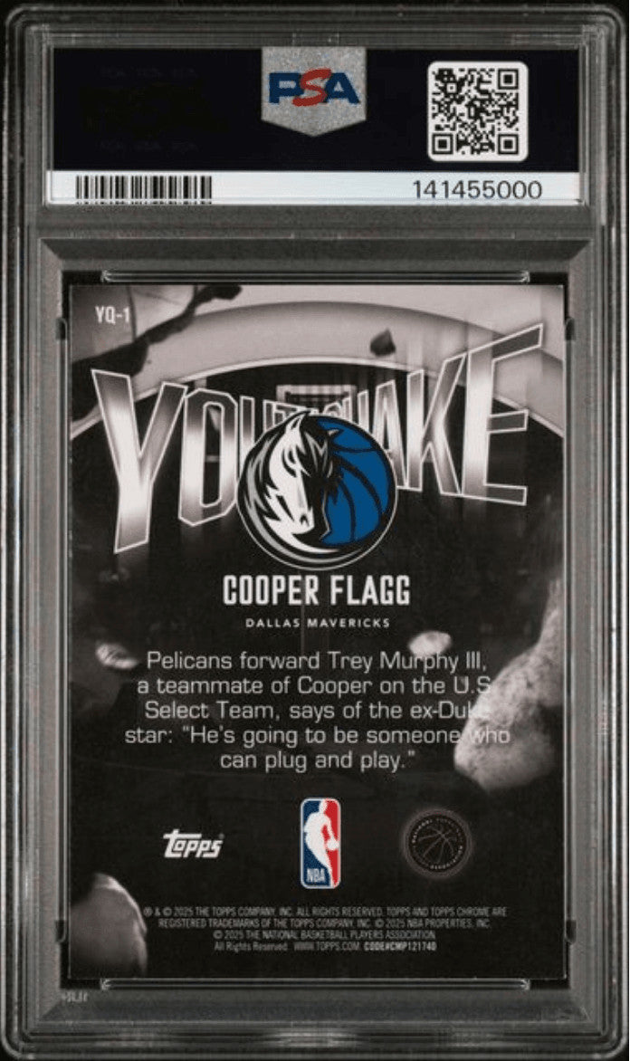 Graded 2025 Topps Chrome Cooper Flagg #YQ1 Youthquake Rookie Card PSA 10