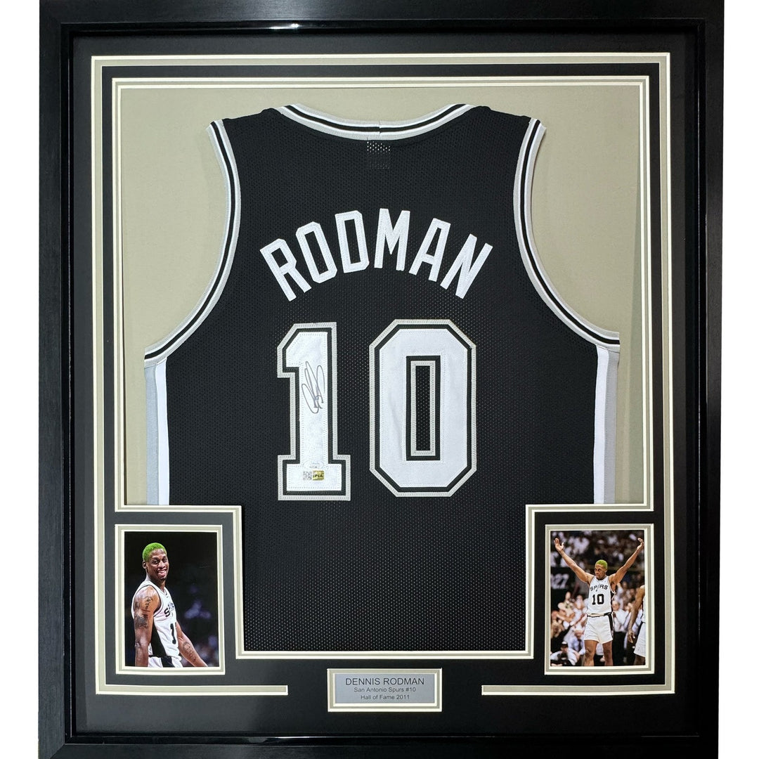 FRAMED Signed DENNIS RODMAN 35x39 San Antonio Black Jersey PSA COA