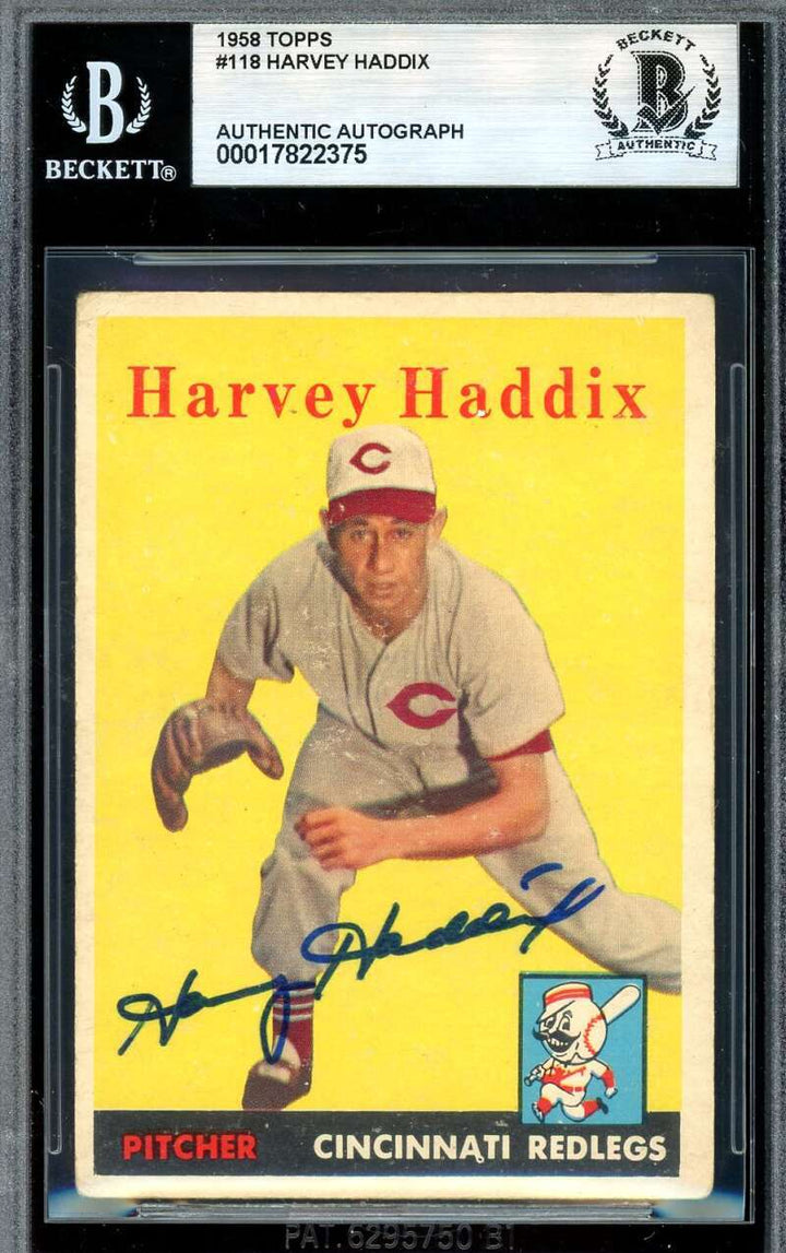 Harvey Haddix Beckett BAS Signed 1958 Topps Autograph