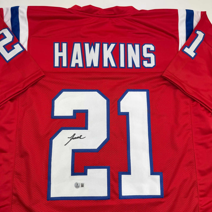 Autographed/Signed Jaylinn Hawkins New England Red Jersey Beckett BAS COA