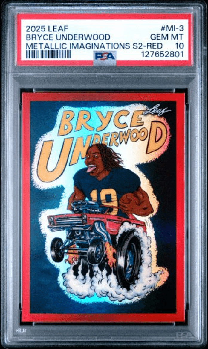 Graded 2025 Leaf Bryce Underwood MI3 Metallic 2 Red /199 Rookie Card PSA 10