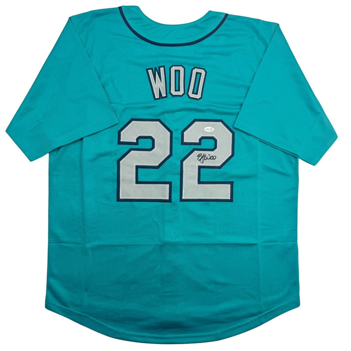 Autographed/Signed Bryan Woo Seattle Teal Baseball Jersey JSA COA