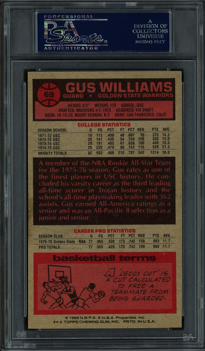 Gus Williams Signed 1976-77 Topps RC 69 Golden State Warriors PSA/DNA #83921891