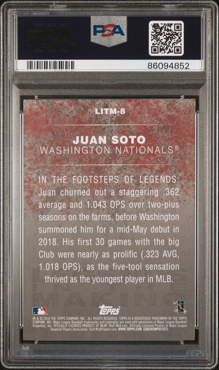Graded 2018 Topps Update Juan Soto #LITM8 Black Rookie Baseball Card PSA 10 Gem