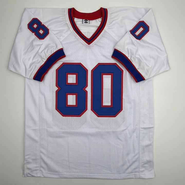 Autographed/Signed Eric Moulds Buffalo White Football Jersey JSA COA
