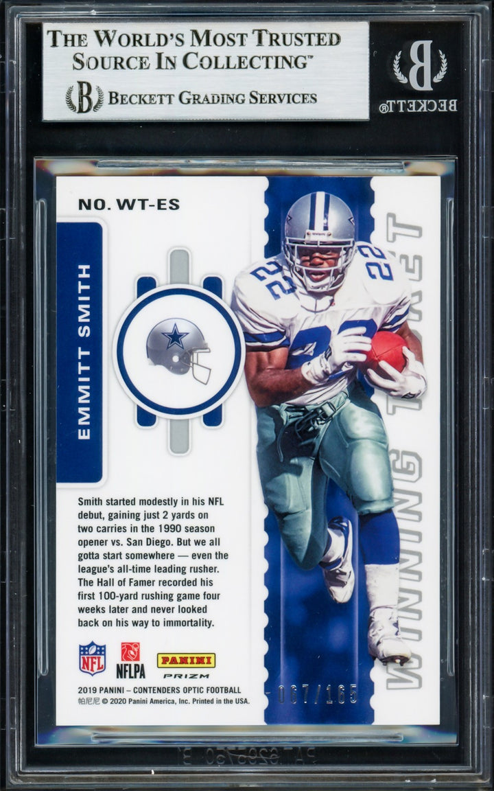 Emmitt Smith Signed 2019 Contenders Optic Winning Tickets Card 15 #/165 Beckett