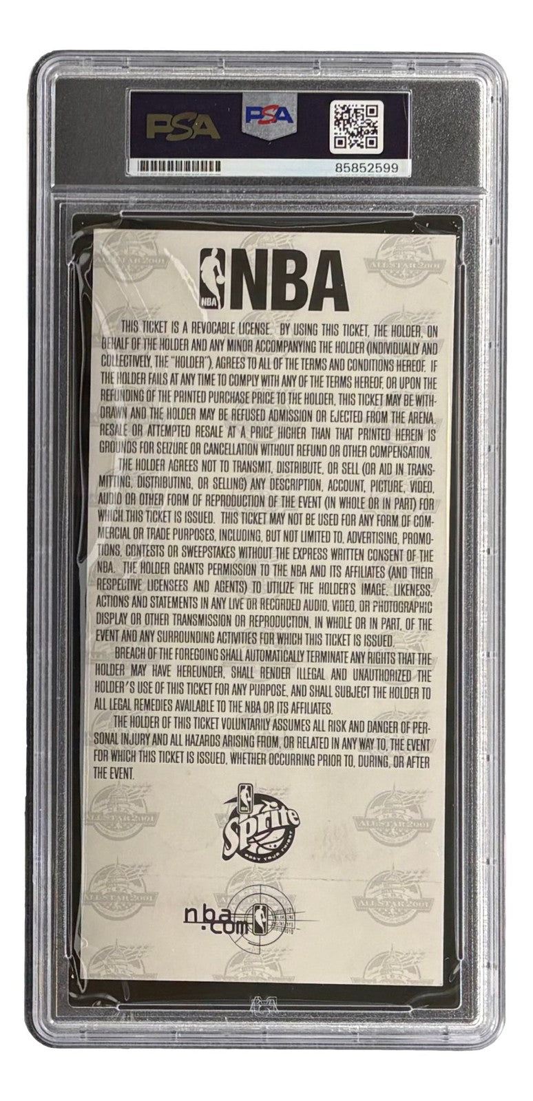 Shaquille O'Neal Lakers Signed 2001 NBA All-Star Game Ticket PSA/DNA