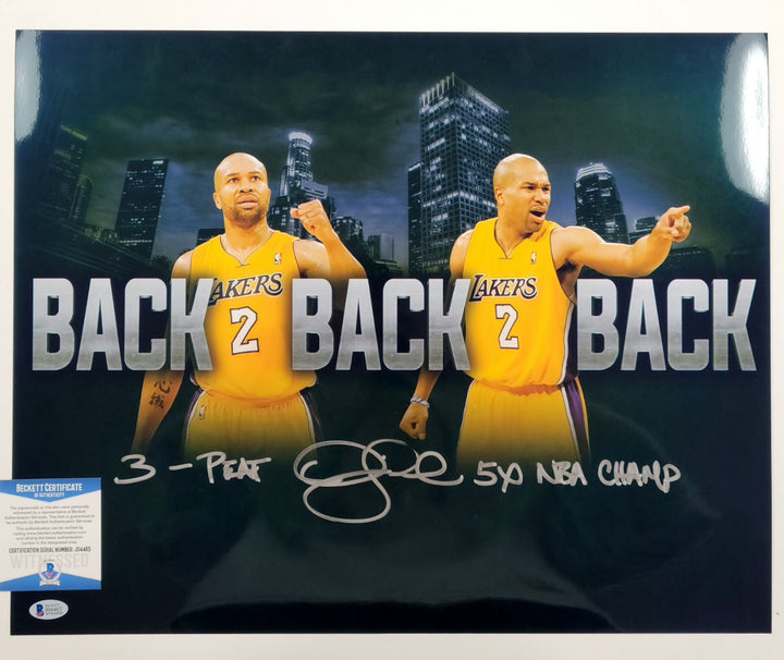 Derek Fisher signed "3-Peat" "5x Champ" Lakers Metallic Chrome 16x20 Photo ~ BAS