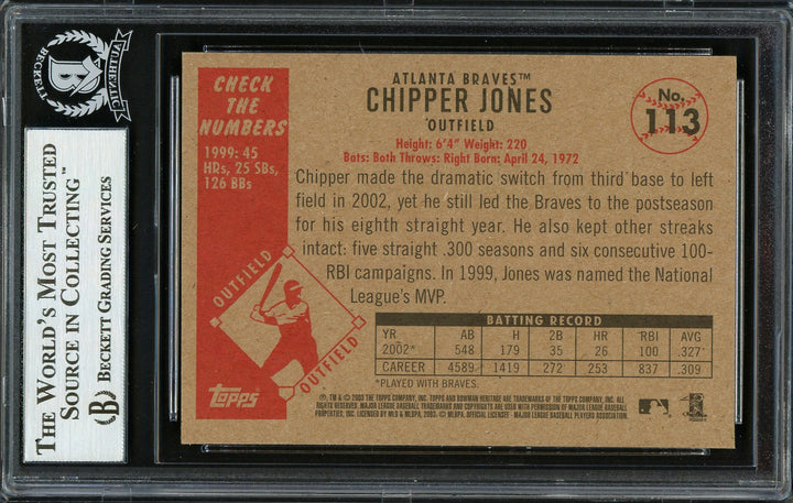 Chipper Jones Signed 2003 Bowman Heritage Card 113 Braves Beckett #12750515