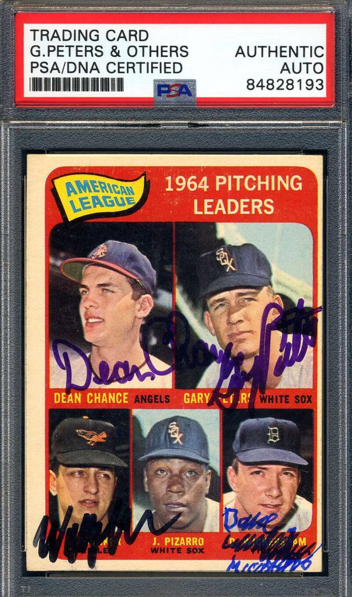 Peters Chance Wickersham Barber PSA DNA Signed 1965 Topps 1964 Leaders Autograph