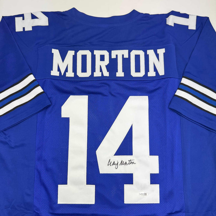 Autographed/Signed Craig Morton Dallas Blue Football Jersey JSA COA