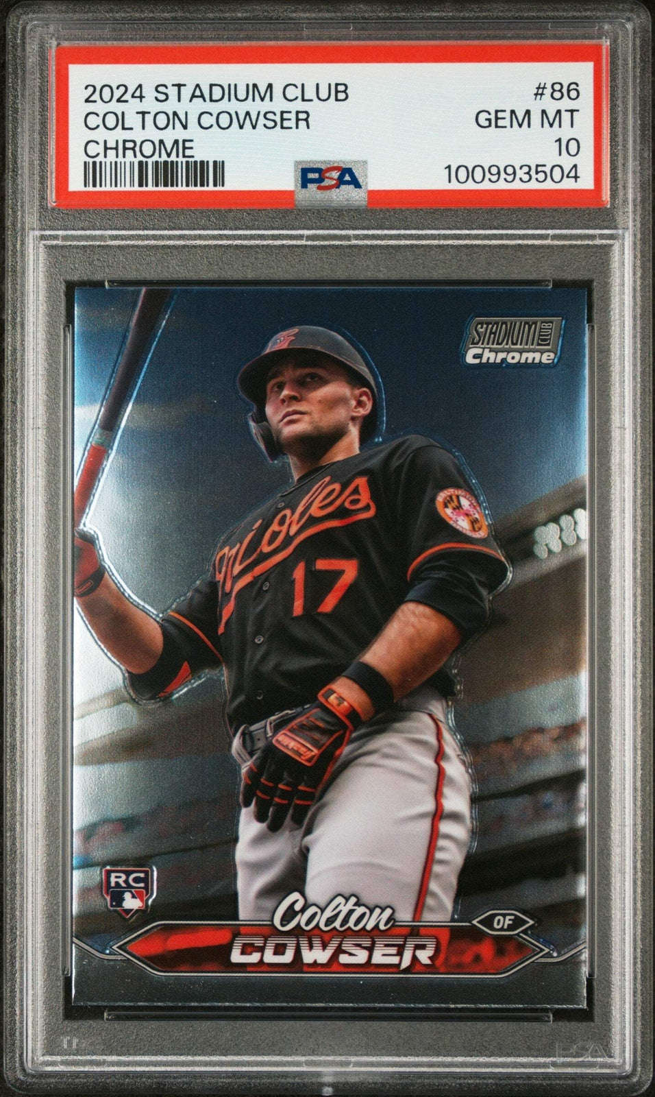 Graded 2024 Topps Stadium Club Colton Cowser #86 Chrome RC Baseball Card PSA 10