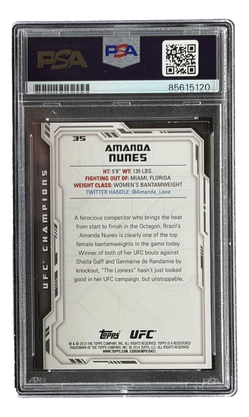 Amanda Nunes Signed 2014 Topps #35 UFC Trading Card PSA