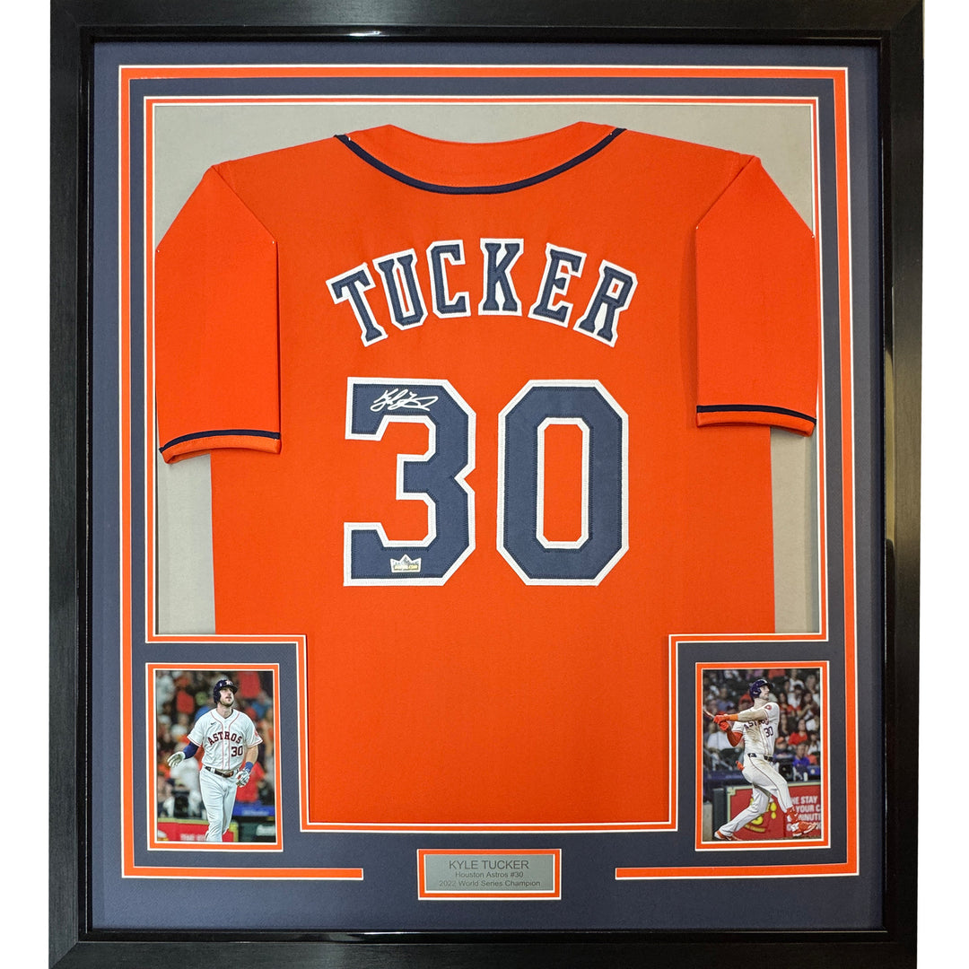 Framed Facsimile Autographed Kyle Tucker 33x42 Orange Reprint Laser Auto Jersey