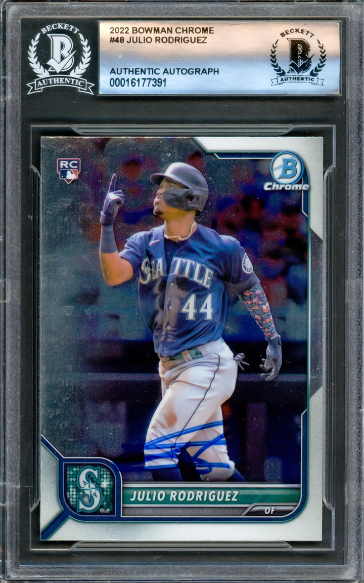 Julio Rodriguez Signed 2022 Bowman Chrome RC #48 Seattle Mariners Beckett