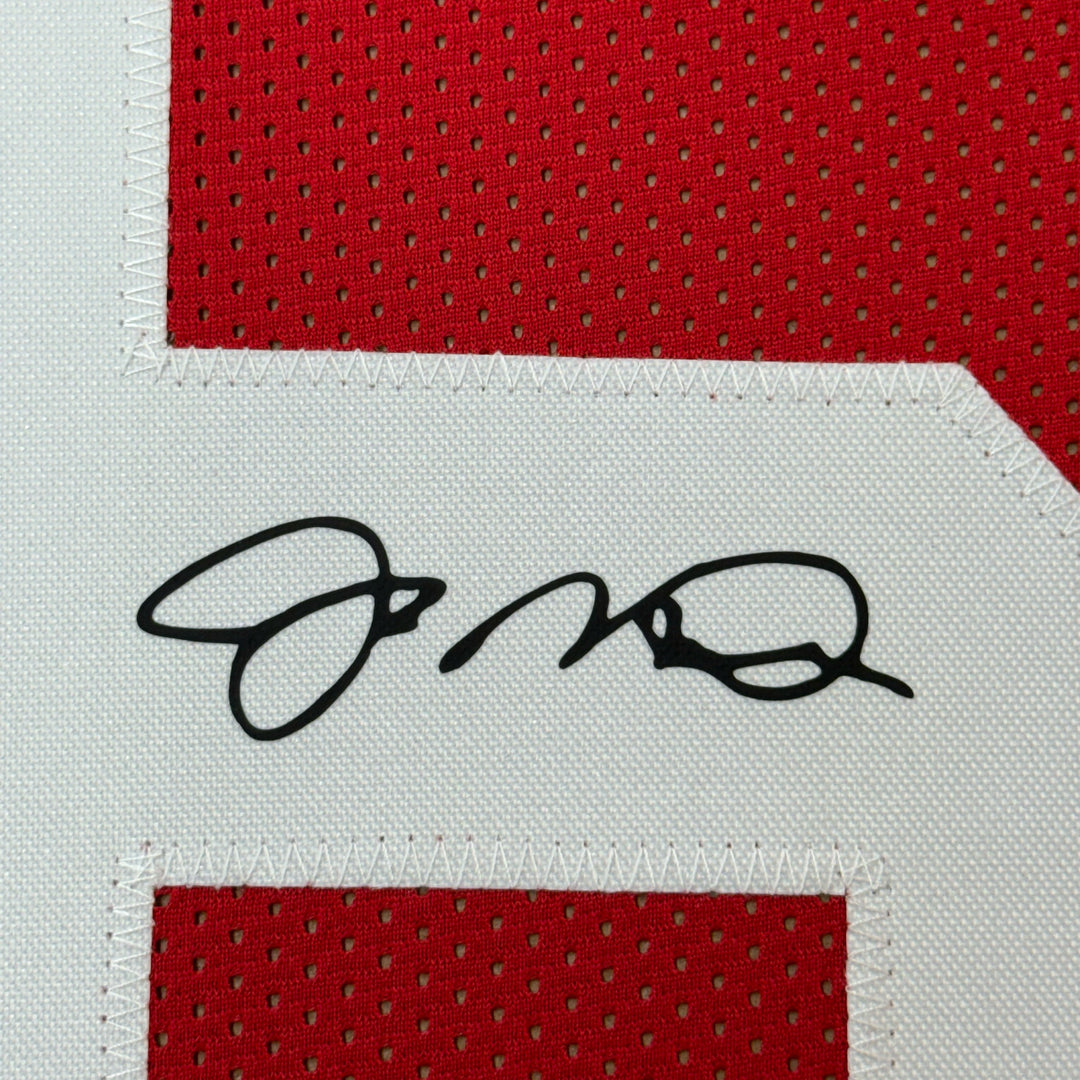 Framed Facsimile Autographed Joe Montana 33x42 49ers Red Reprint Laser Jersey