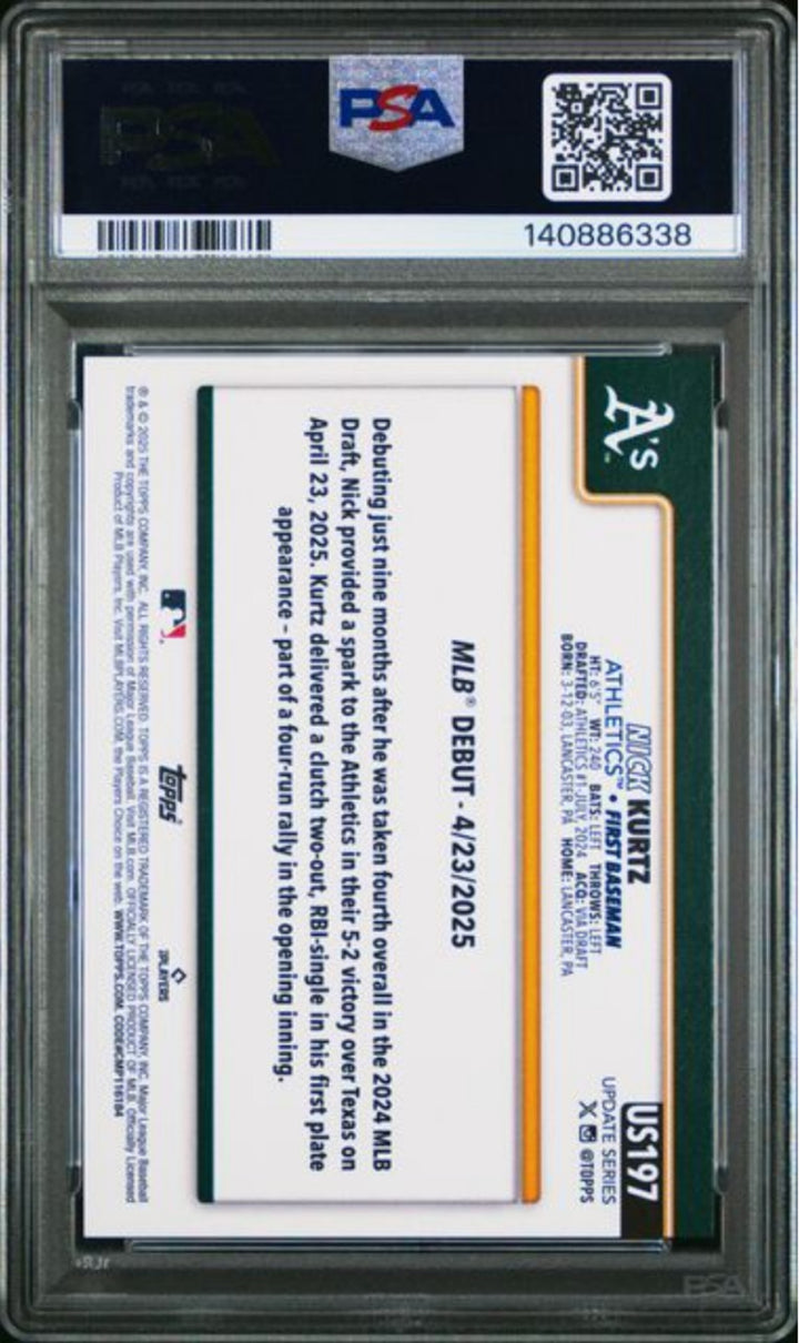 Graded 2025 Topps Update Nick Kurtz #197 Rookie RC Baseball Card PSA 10 Gem Mint